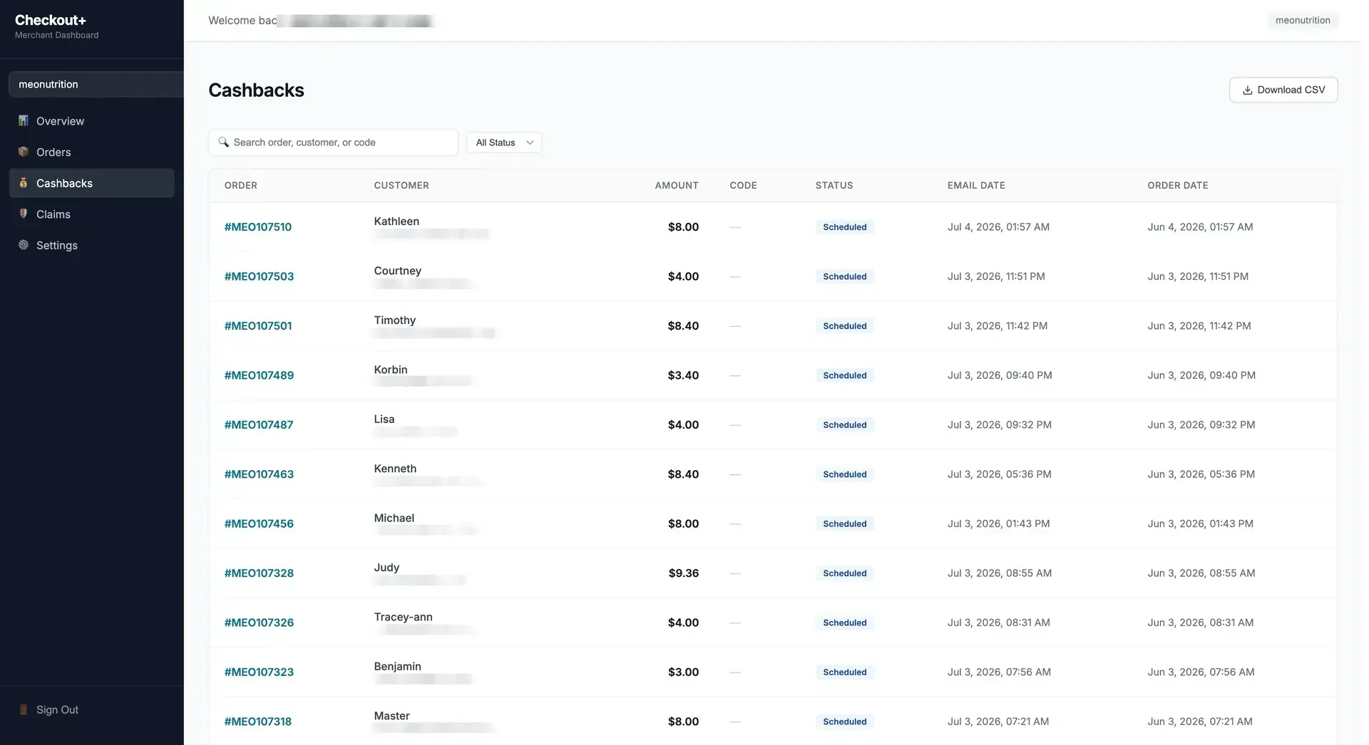 Checkout+ screen 1